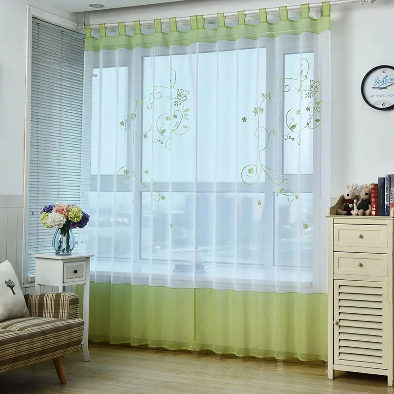 Шторы с цветочной вышивкой в пасторальном стиле современные прозрачные оконные