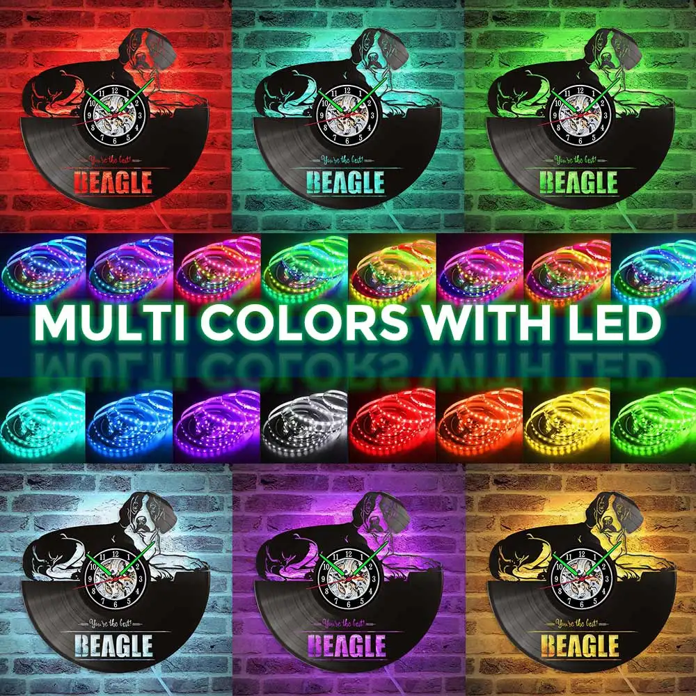 

MCDFL The Dog Beagle Vinyl Wall Clock Mechanism Silent Home Living Room Decoration Bedroom Quartz Clock Glowing At Night 12 Inch