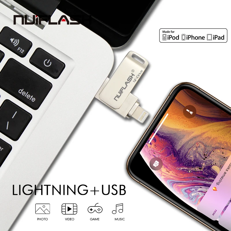 

Металлический USB флеш-накопитель 128 ГБ, OTG, флеш-накопитель 32 ГБ, 64 ГБ, Usb 2,0, флэш-диск для iPhone X/8 Plus/8/7 Plus, USB-карта памяти