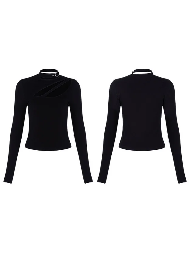 Панк рейв Женская сплошной цвет с длинным рукавом вырез футболки чокером PT