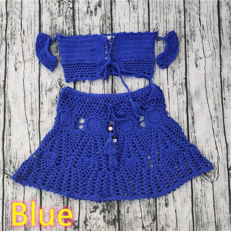 2020 Новое вязаное крючком 2 шт./компл. пляжное платье накидка Женские топы с