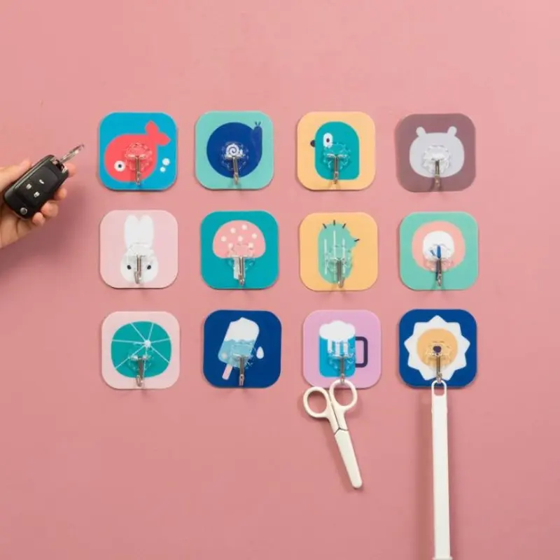 

10PCS Cartoon Colorful Strong Invisible Anti-skid Hooks Strong Adhesive Door Wall Hangers Kitchen Bathroom Accessories