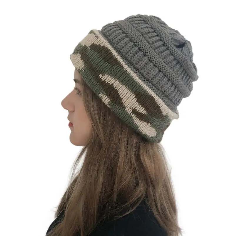 Женская вязаная шапка модная камуфляжная зимняя для женщин уличные теплые шапки