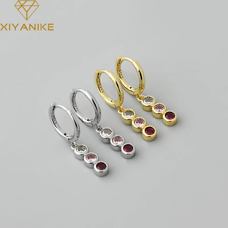 

XIYANIKE Silver Color Tricolor Zircon Hoop Earring Female Fashion Temperament French Romantic Cute Jewelry Lover Handmade