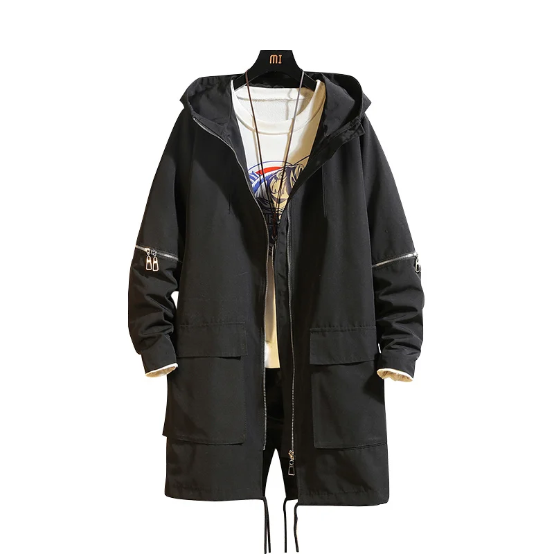 Liketkit, мужские осенние тренчи с капюшоном,, мужские однотонные свободные толстые куртки с карманами, мужские повседневные японские длинные пальто больших размеров
