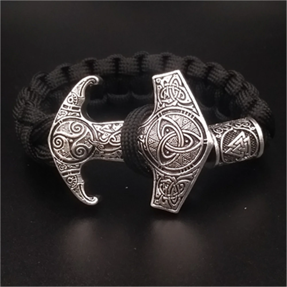 Viking браслет талисмана Молот Тора амулет в виде молота Одина Ворон руны