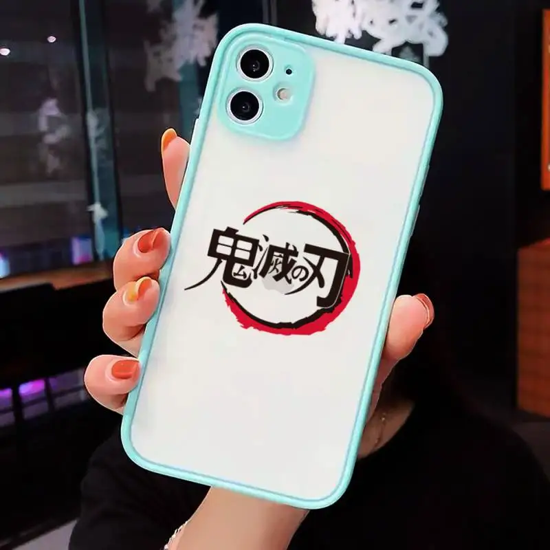 

Demon Slayer Phone Case For iPhone 12 11 Mini Pro XR XS Max 7 8 Plus X Matte transparent blue Back Cover