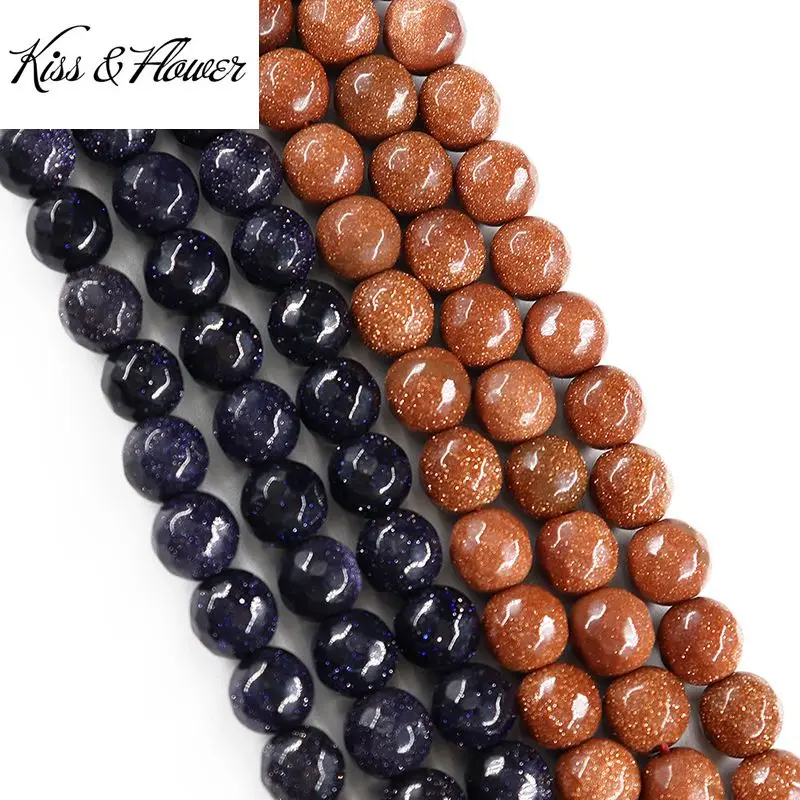 

KISS&FLOWER LB57 4 6 8 10 12 14mm Natural Stone Jewelry DIY Making Accessories Bracelet Necklace Blue Gold Sand Faceted Beads