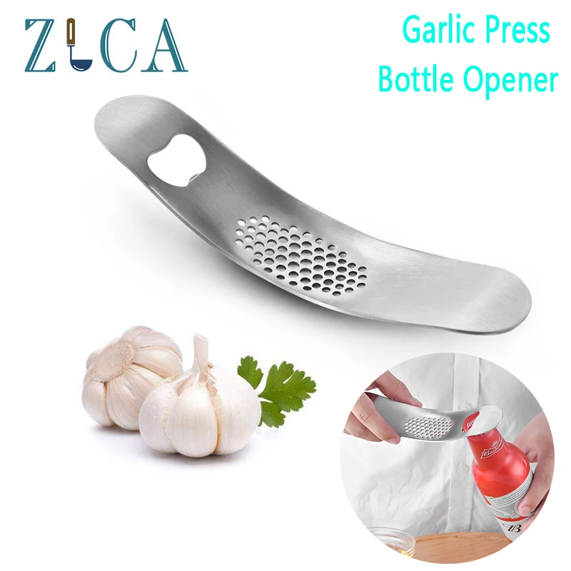 

2 in 1 Kitchen Gadgets Stainless Steel Garlic Press Crusher Cooking Tools Manual Garlic Beer Opener Mincer Chopping Fruit Tool