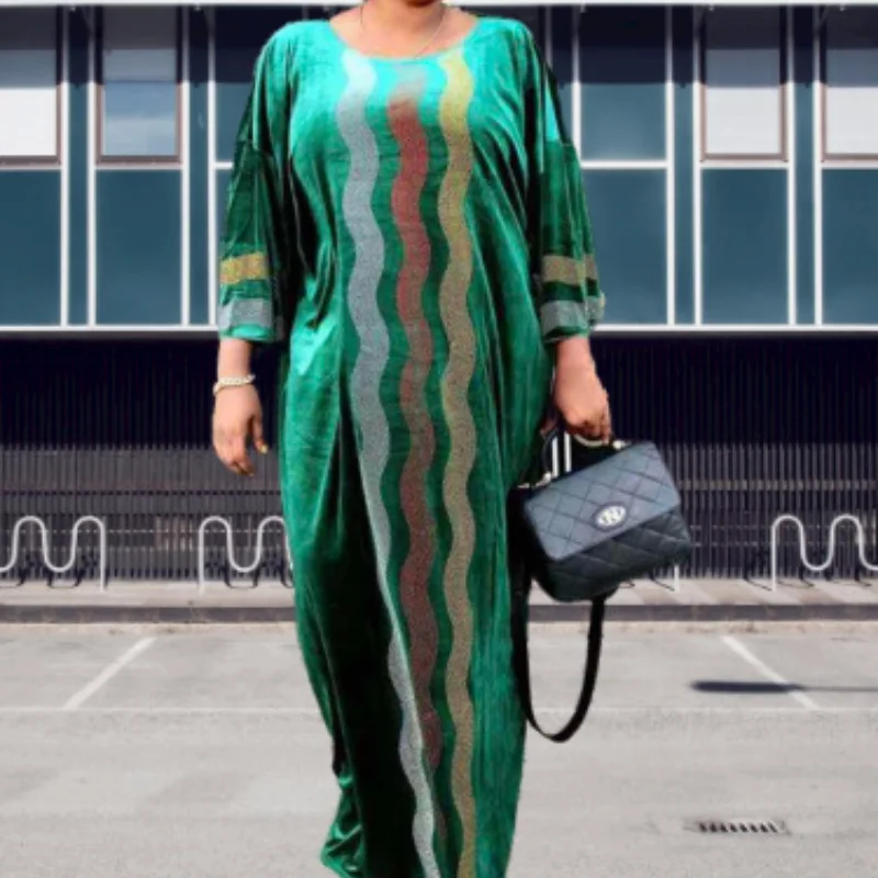 Новинка 2021 женское бархатное платье с африканскими стразами Длина юбки: 140 см