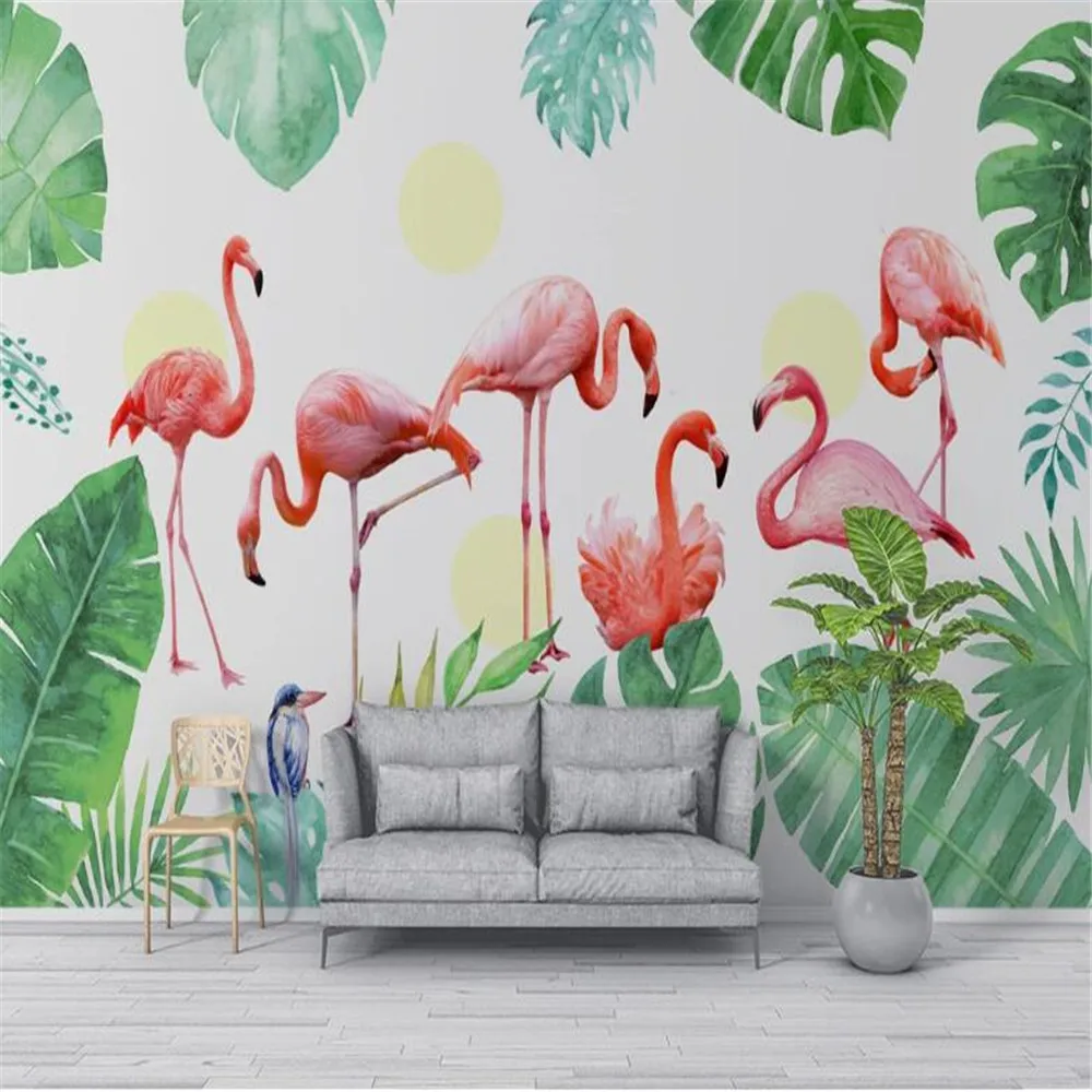 

Milofi Nordic Tropical Plant Flamingo Background Wall Paper Mural