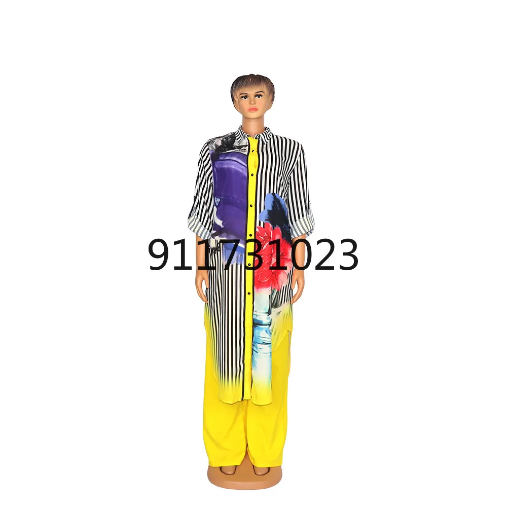2021 Traditional African Clothing Two Piece Set Women Africaine Stripe Print Bodycon Tops And Pants Clothes | Тематическая одежда