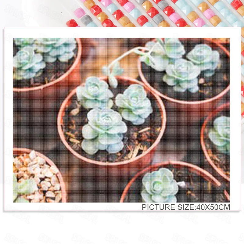 

Diy Diamond Painting Small Fresh Green Plants Potted Plants Beautiful Succulent Murals Living Room Bedroom Paintings