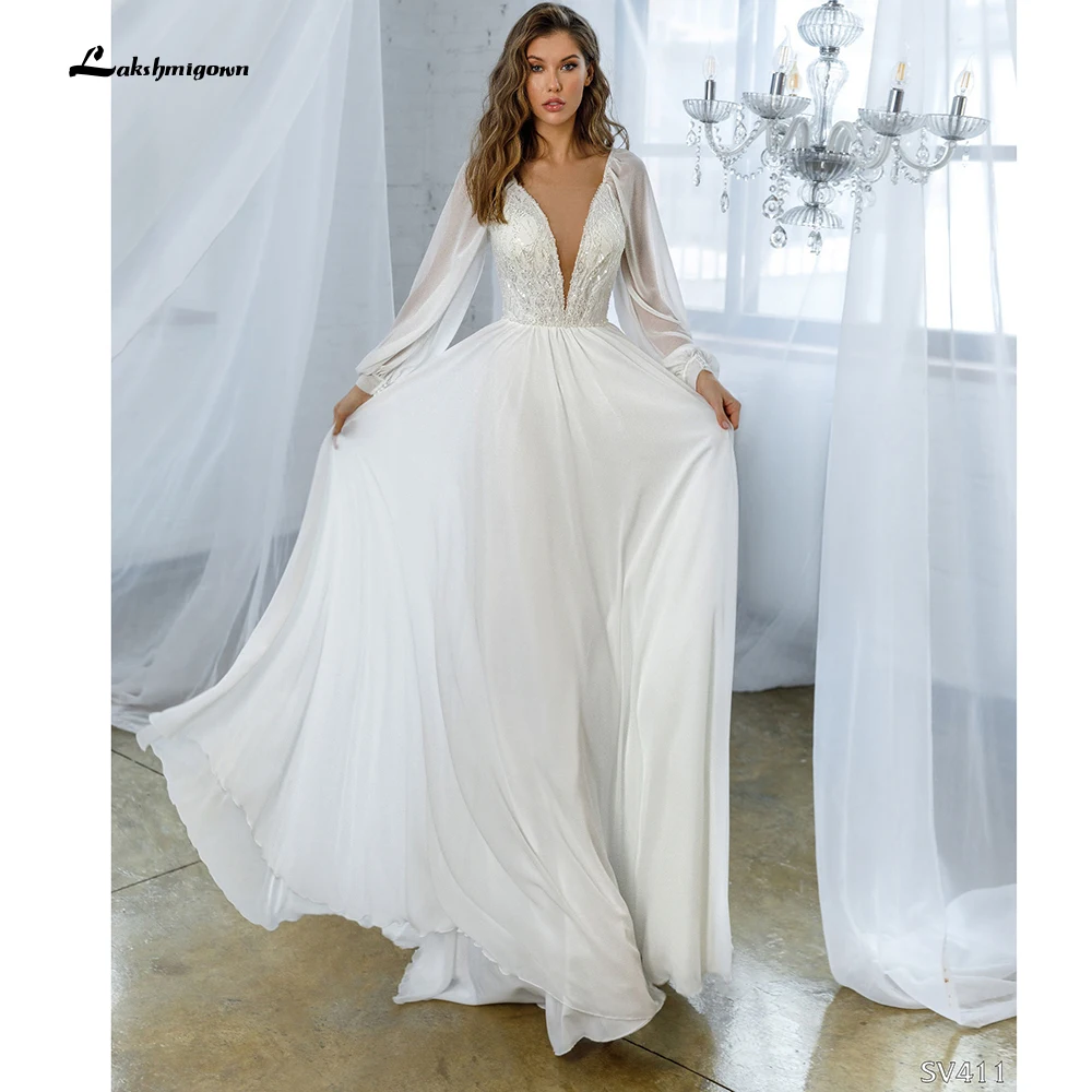 

Женское свадебное платье со шлейфом It's yiiya, белое шифоновое платье до пола с пышными рукавами на лето 2022