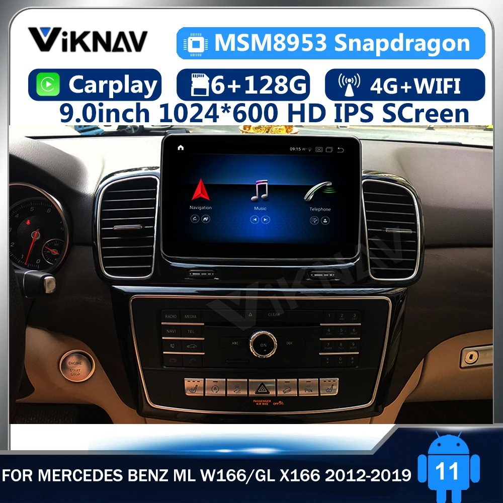 

Автомобильный радиоприемник 9 дюймов Android 10, автомобильный радиоприемник, DVD, мультимедийный плеер для Mercedes Benz ML W166/GL X166 2012-2019, GPS-навигация
