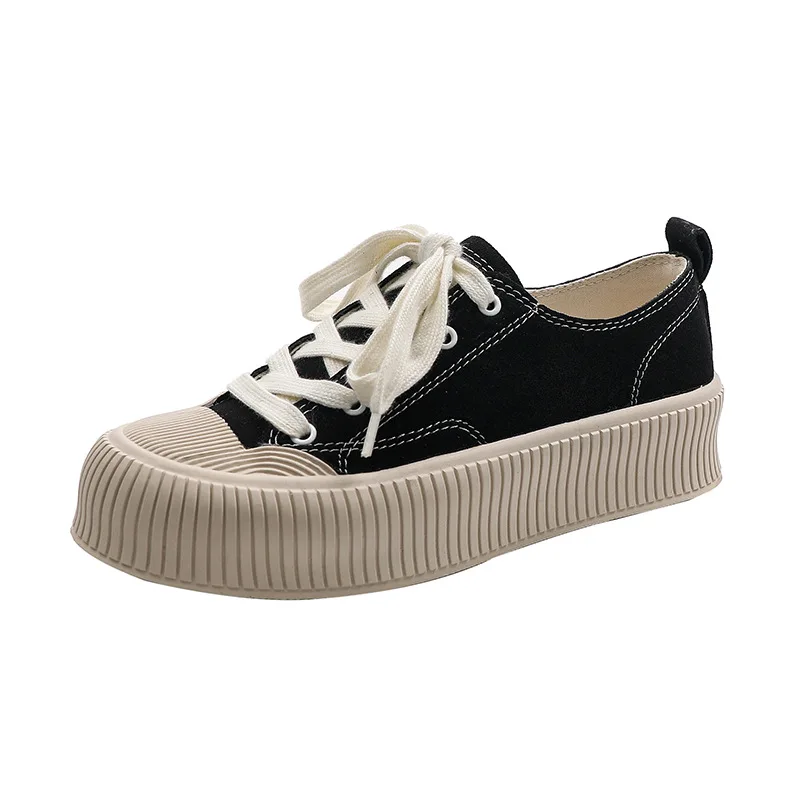 

2021 New Spring Women Leopard Lace Up Canvas Shoes Retro Round Toe Chunky Platform Sneakers All-match Casual Vulcanized Shoes