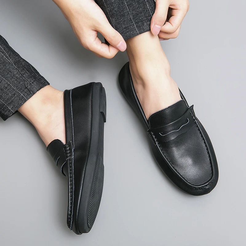 

Fashion Men Loafers Men genuine Leather Casual Shoes slip on High Quality Adult Moccasins outdoor Men Shoes Male Footwear
