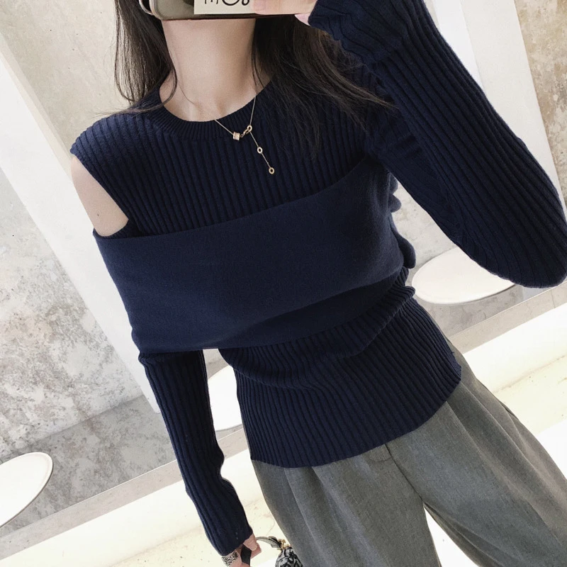 SHENGPALAE 2020 New Fashion Spring Sweater Women Solid Round Collar Shoulder Hollow Wrap Slim Tide Pullover Female A533 | Женская одежда