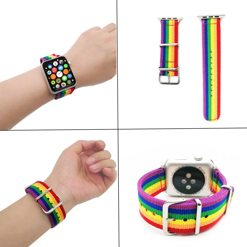 Ремешок для Apple Watch Band 42 мм 44 нейлоновый браслет iWatch 4 Радужная лента прочные
