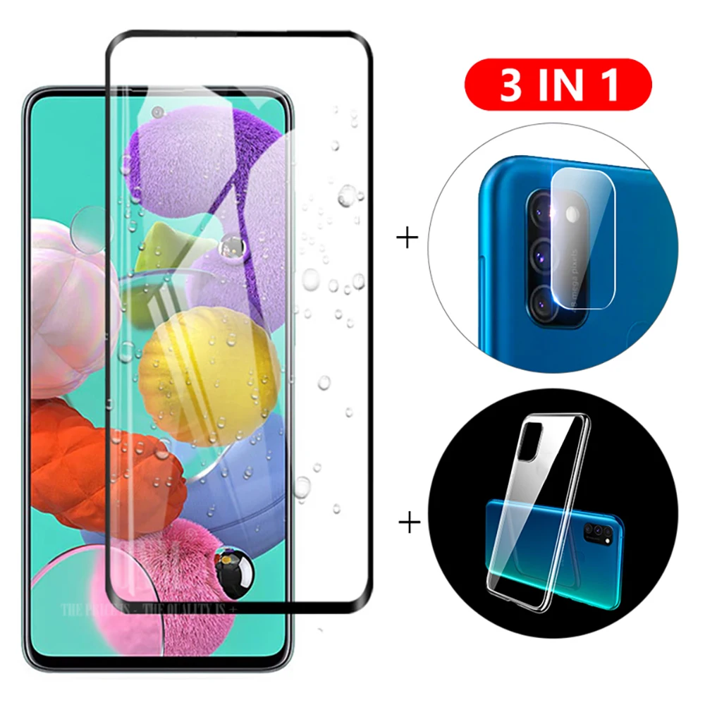 3 в 1 стекло + чехол для Samsung Galaxy A51 защита экрана закаленное SM A515F Защитное