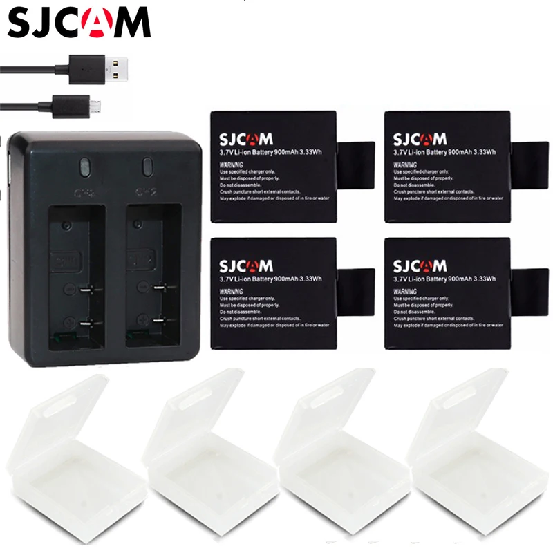 

4Pcs 3.7V 900mAh sj4000 battery SJ5000 SJ6000 Batteries + Dual bateria Charger for SJCAM SJ4000 accessories SJ7000 Sports Camera