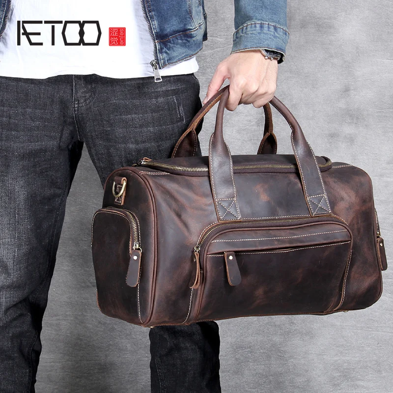 AETOO Handmade head cowhide Large travel bag men and women European retro hand luggage bag