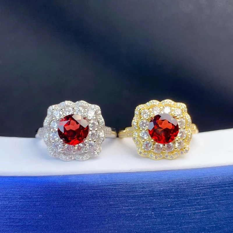 Женское кольцо из серебра 925 пробы с гранатом для вечерние 7 мм естественное стиль