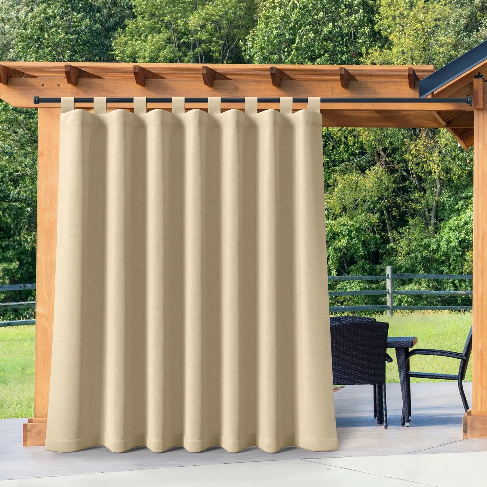 Outdoor Waterproof Patio Curtains Tab Top Blackout Panels for French Door Porch Pergola, Privacy Screen, Beige