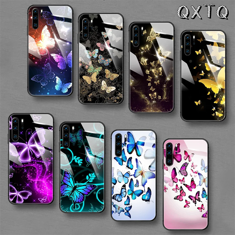

Butterfly Aesthetic Art Tempered Glass Phone Case Cover For Huawei Honor Mate P 8 9 10 20 30 40 A X I Pro Lite Smart 2019 Prime