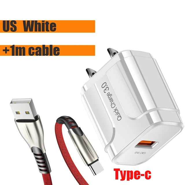 Charger with Type-c QC 3,0 4,0 USB зарядное устройство для Xiaomi samsung huawei QC3.0 быстрое зарядное устройство Turbo настенное зарядное устройство для мобильного телефона с микрокабелем type-c - Тип штекера: Charger with Type-c