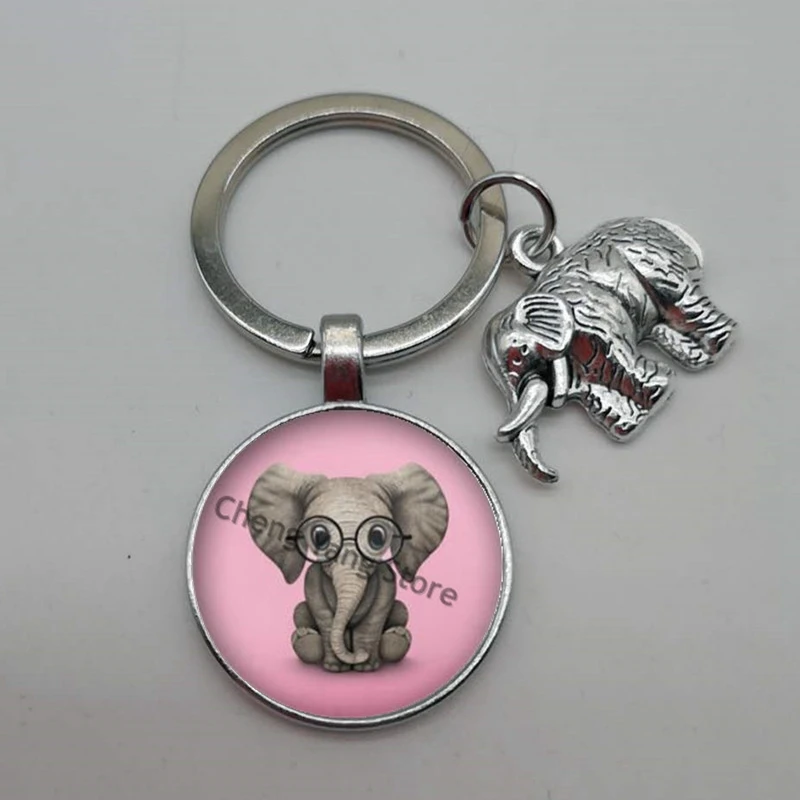 Очарование Слон Стекло выпуклый Круглый Брелок слон брелок партия подарок сумка