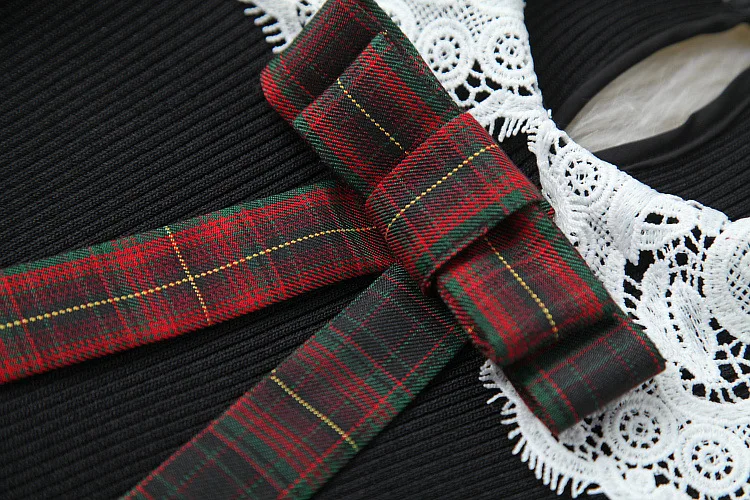 

European and American women's wear 2020 winter new style Long-sleeved bow sweater Plaid pleated skirt Fashion suits