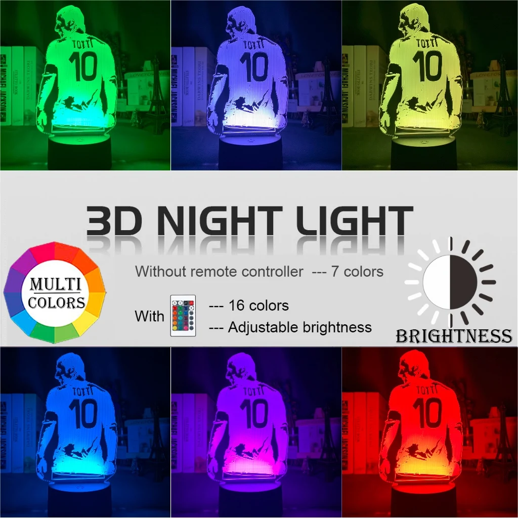 3d лампа для футбола Франческо Тотти задний вид акриловый ночсветильник декора