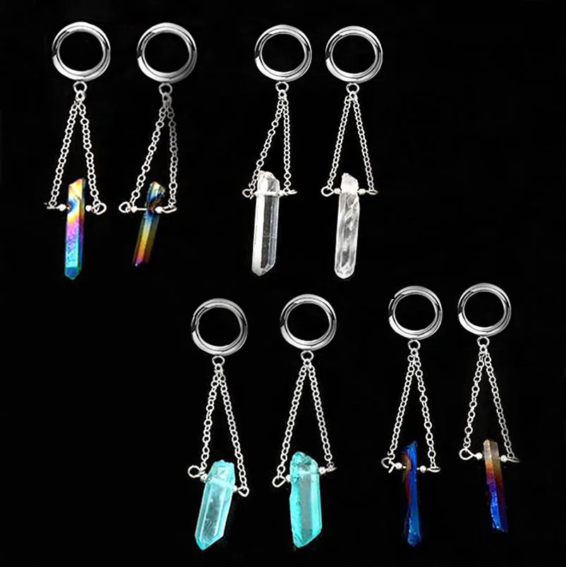 

2PCS Dangle Ear Plugs Gauges Tunnels Expander Piercing Stone Ears Stretch Ear Expansion Tunnel Plug Reamer Body Jewelry Chain