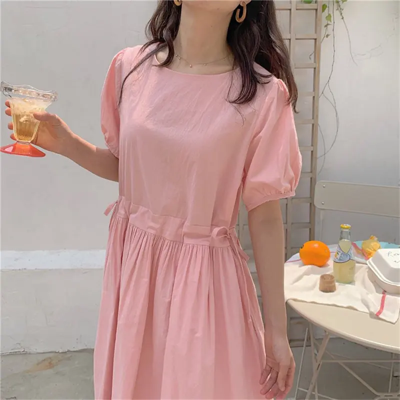 HziriP 2020 элегантное уличное розовое платье с бантом и короткими рукавами со