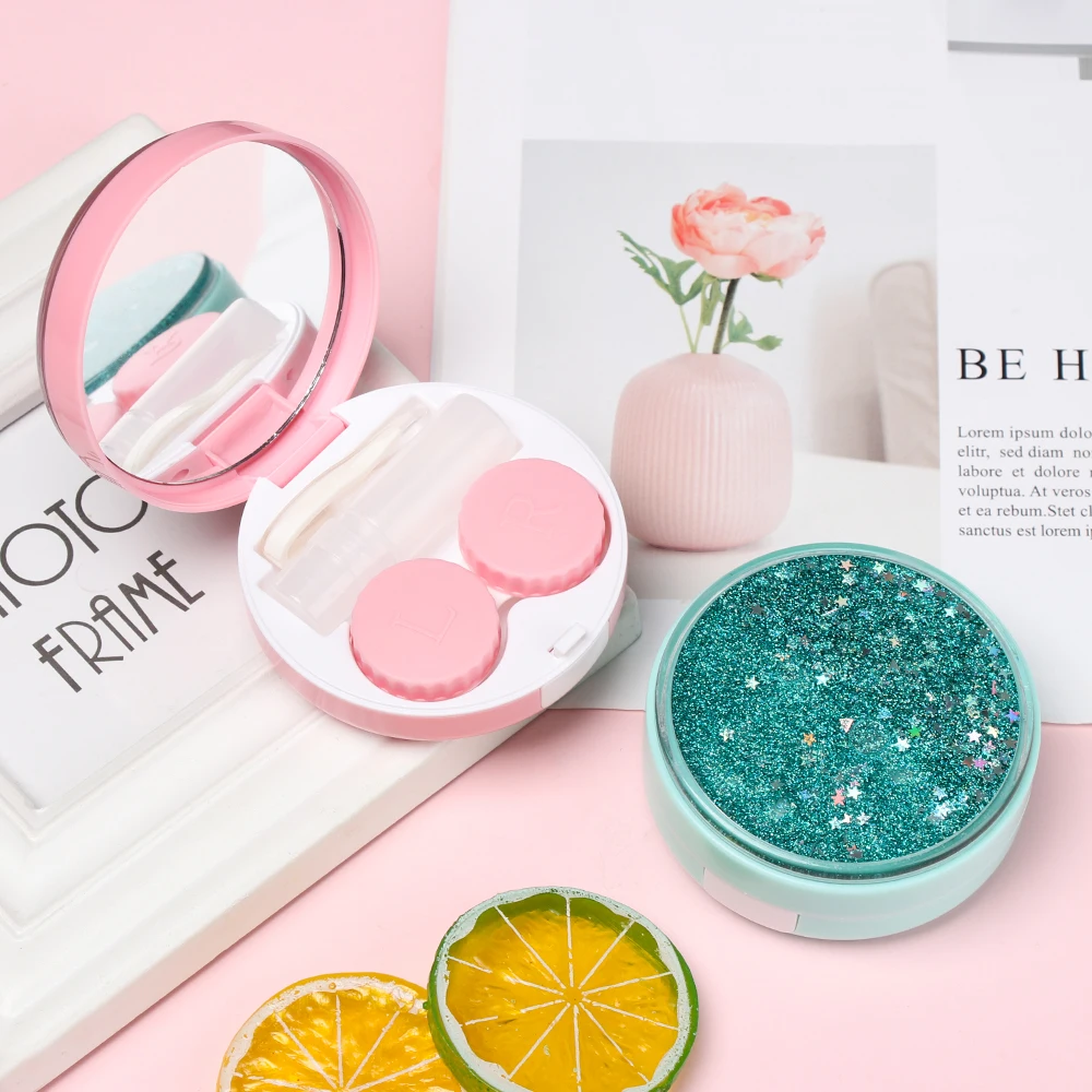 1 шт. модный портативный футляр для контактных линз блестящий круглый набор ухода