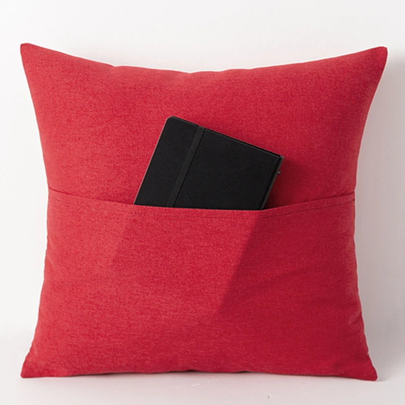 

Inyahome Solid Red Color Decorative Cotton Linen Throw Pillow Case Remote Control Storage Couch Sofa Cushion Cover Pillowcase