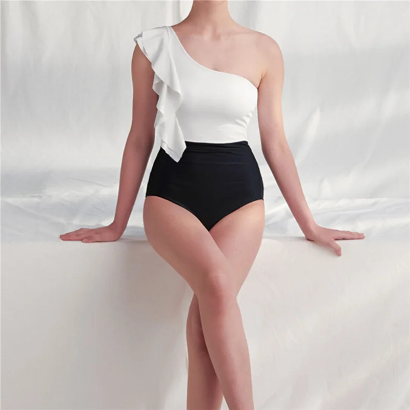 

NEW 2021 Summer women's swimsuit bikini bikini bikini body one-shoulder minimalist temperament cover belly show thin stitching