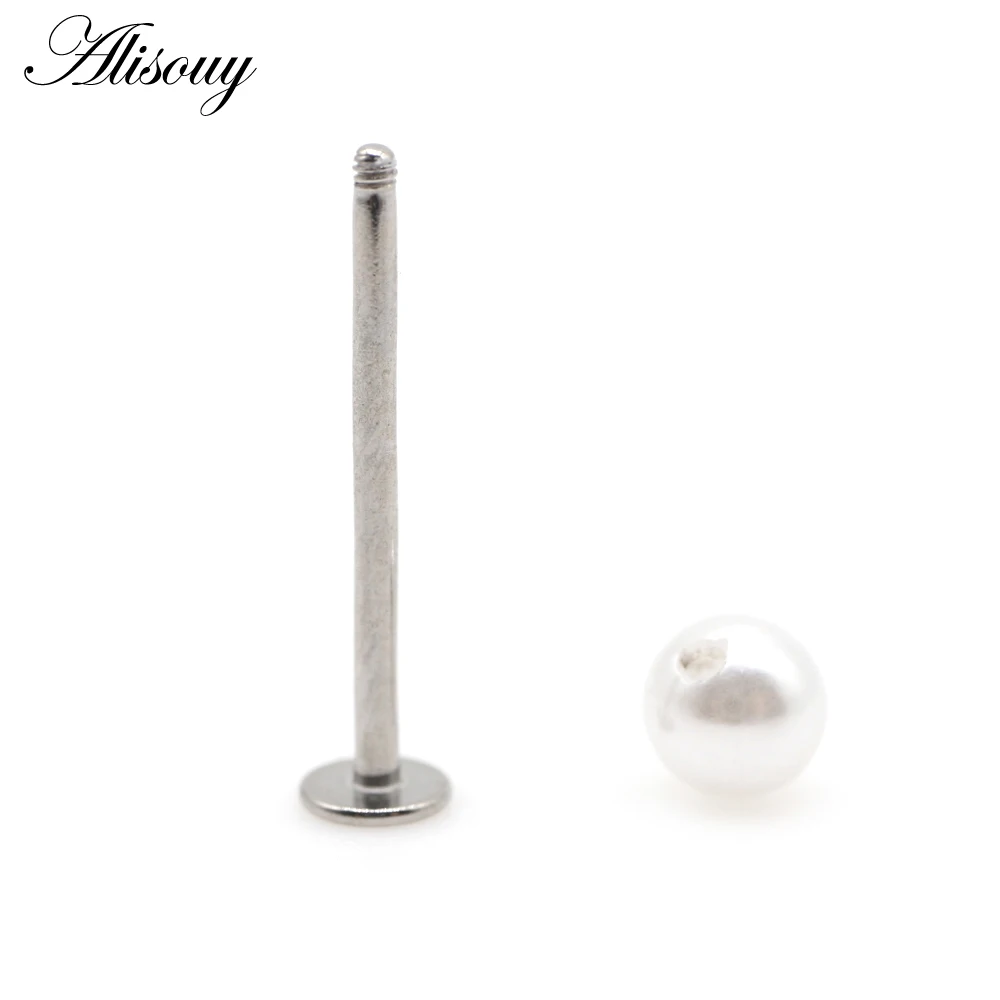 Alisouy 1pc Steel 16G Tragus Helix Bar Pearl Ball Labret Lip Bar Rings Stud Cartilage Ear Piercings Body Jewelry For Women Men images - 6