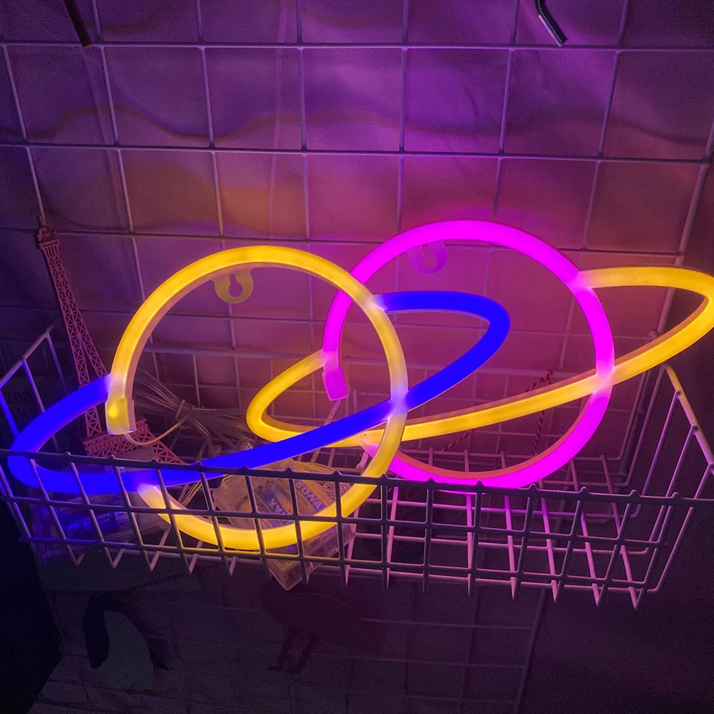 

LED Night Light Elliptical Sign Planet Shaped for Kids Adults Bedroom New Year Gift Dual Use Home Wall Neon Lamp Decor