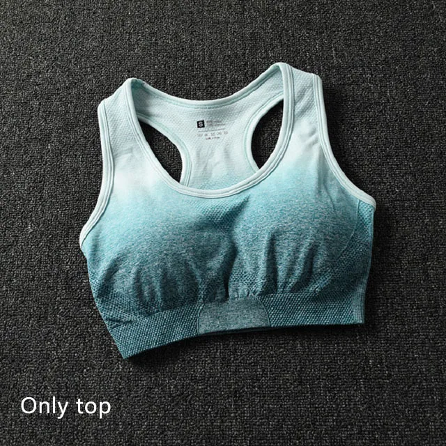 Green bra 3 шт., бесшовный комплект для йоги с эффектом омбре, женская одежда для тренировок, спортивный бюстгальтер, топы с длинными рукавами, леггинсы, набор для бега, фитнеса, спортзала, женская спортивная одежда - Цвет: Green bra
