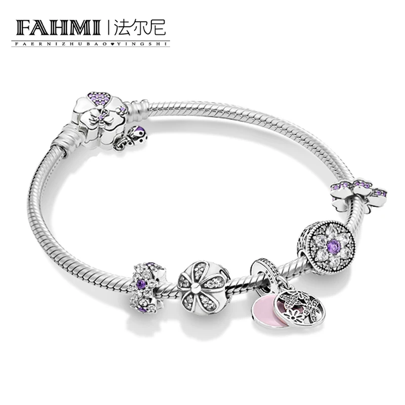 

2020 100% 925 Sterling Silver Daisy Flowers Fresh Charm Natural Bracelet Set Elegant Retro Charming Gift Women Original Jewelry