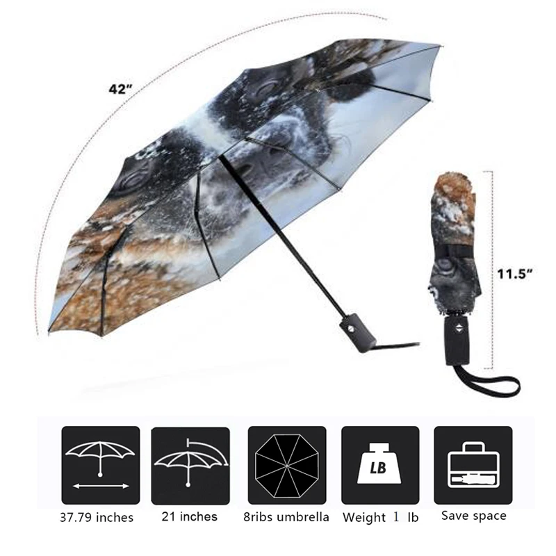 Роскошный автоматический зонт с рисунком милой собаки складной 3 зонтиками от