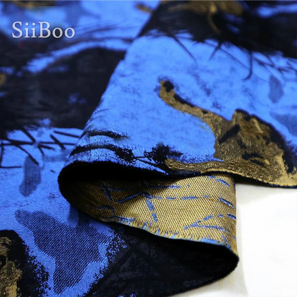 Жаккардовая ткань в американском стиле сине-серая с леопардовым принтом