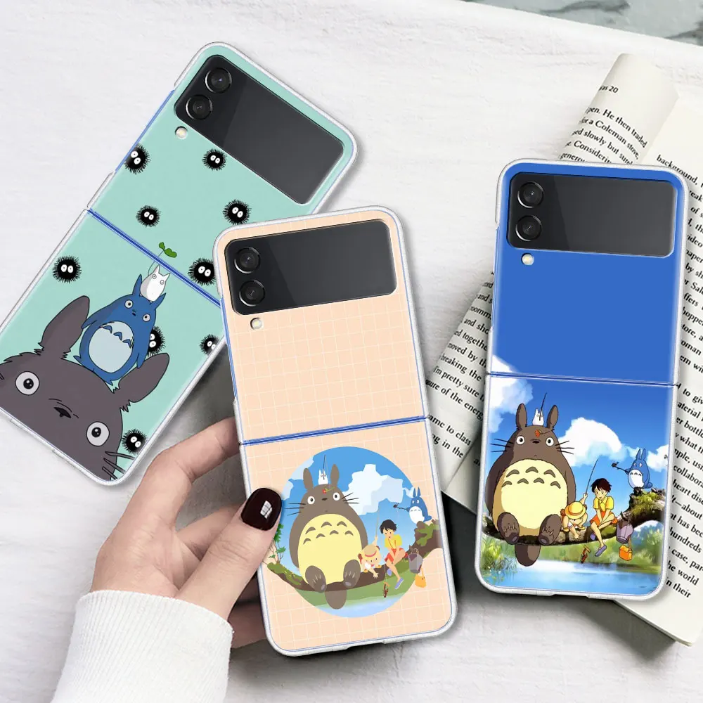 

Anime Totoro Transparent Case for Samsung Galaxy Z Flip 3 5G Cell Phone Bag ZFlip 6.7" PC Segmented Protect Cover Coque