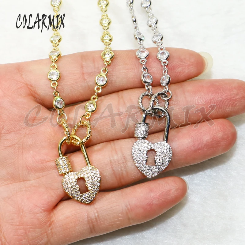 

3pcs Heart Lock pendants necklace crystal link necklace retention chain high quality fashion accessories for women 50635