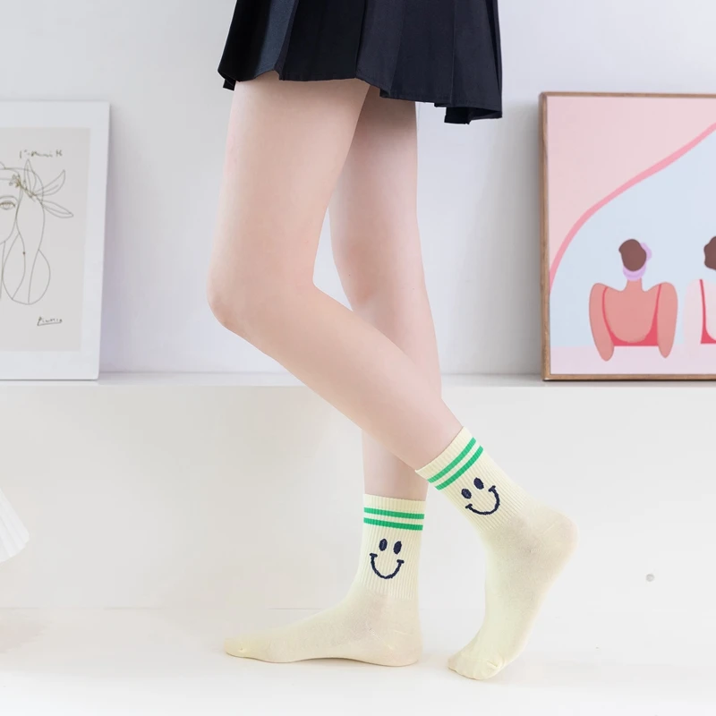 

Cotton Smiley Face Socks Women Multicolor Socks with Design Parallel Bars Kawaii Korean Fashion Trend Cute Girl Lolita Socks
