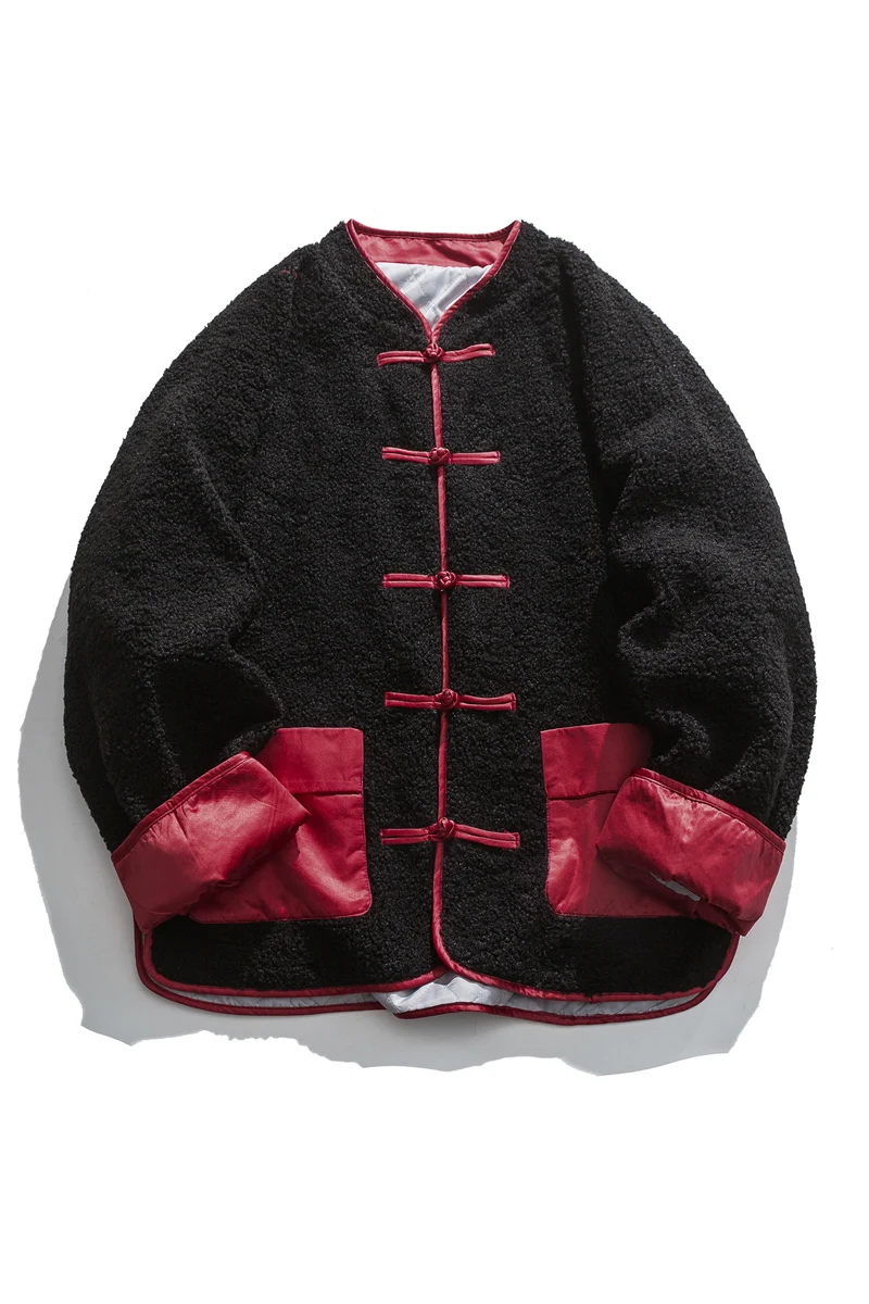 HFYF Chinese Style Loose Oversized Cashmere Coat Cloak Thick Cotton Jacket