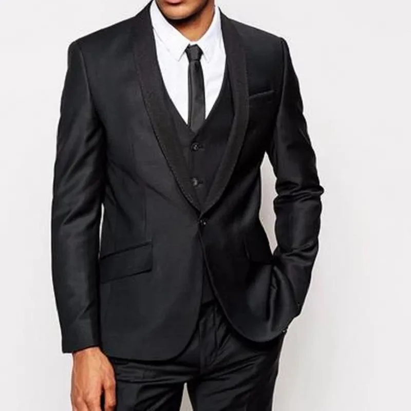 

New Formal Classic 3 Pcs Slim Fit Easculino Evening Suits For Men Black Shawl Lapel Single Button Wedding Tailor Groom Tuxedos