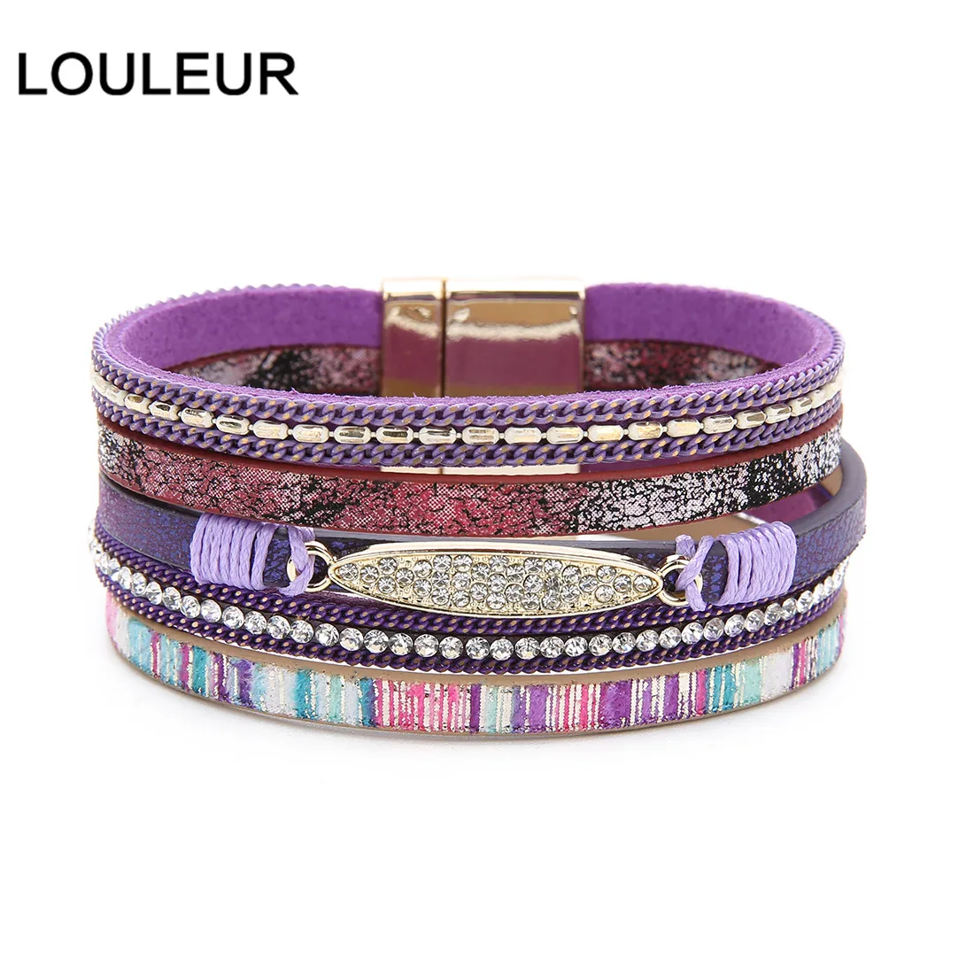 Louleur, Кристальные Многослойные браслеты для женщин, золотой тон, магнит, богемные кожаные широкие браслеты и браслеты, бохо, индийские ювелирные изделия